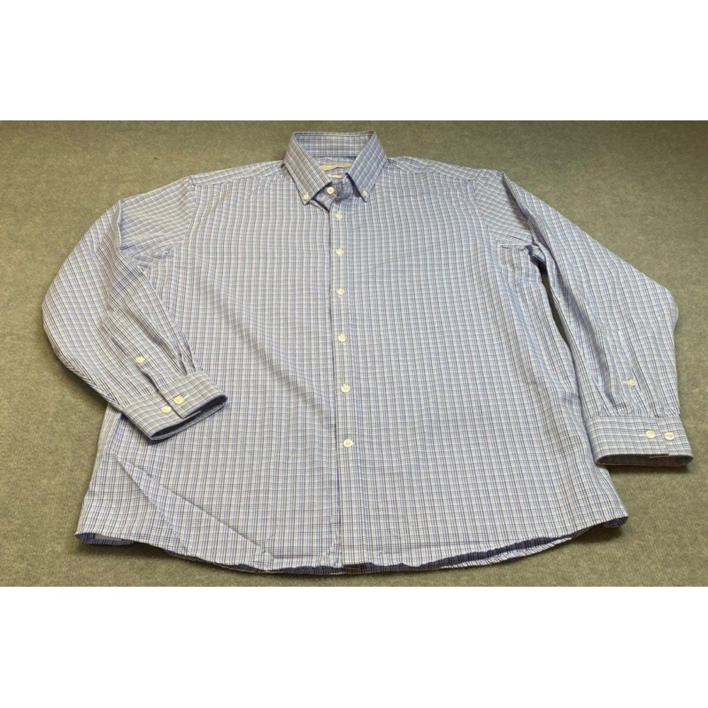 Michael Kors Button Down Shirt Mens 17.5 34/35 Blue Check Non-Iron Regular Fit